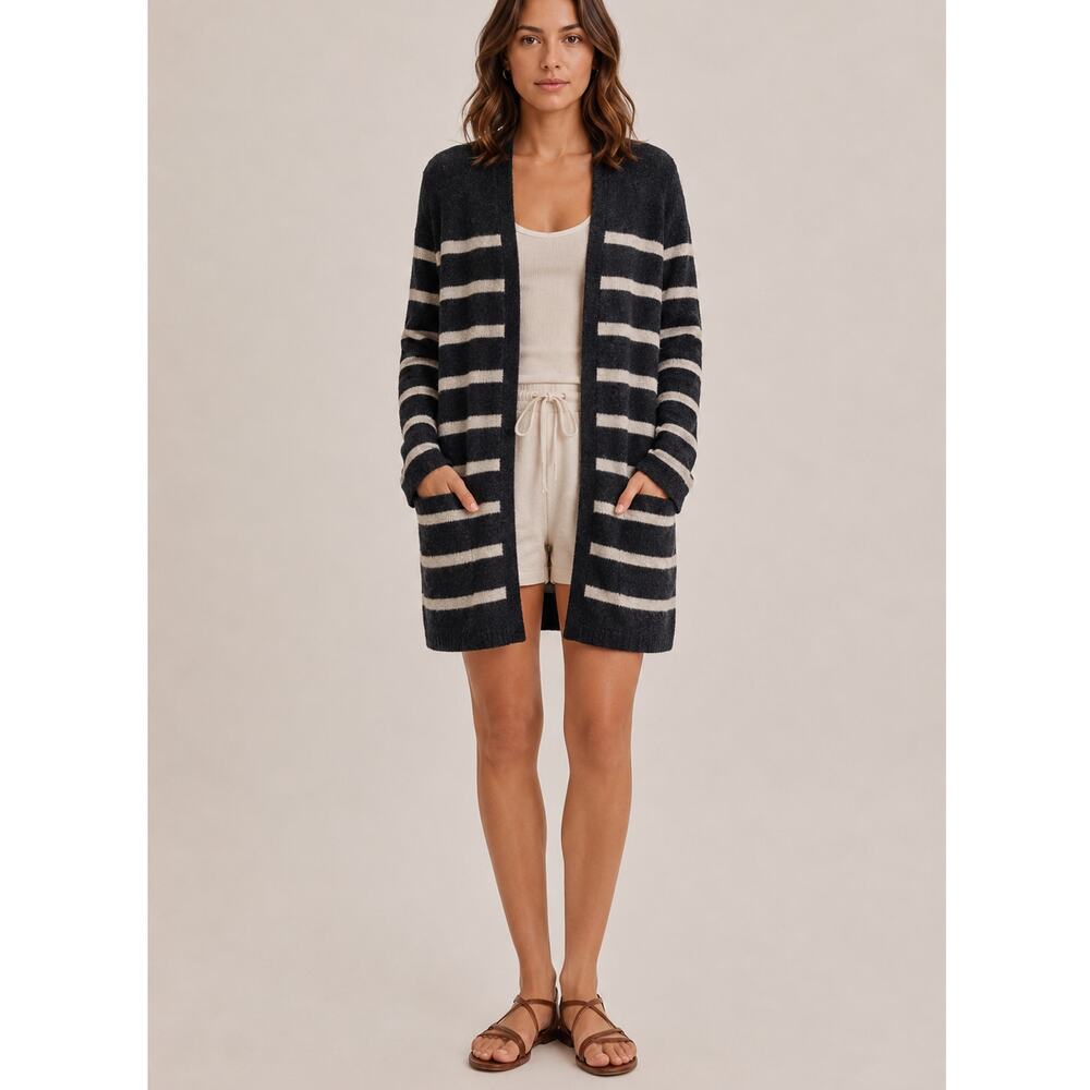 Jenni Kayne XS Striped Long Cardigan Sweater Coat $495 Navy Blue Jacket Wool Yak